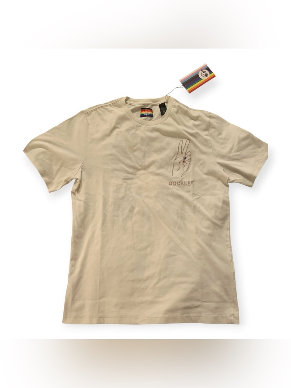 Dockers Menโs Cream Short-Sleeve Graphic Pocket Tee